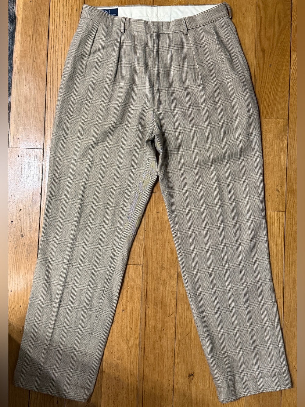 POLO RALPH LAUREN PLAID LINEN BLEND PANTS RUBINACCI CHECKERED RELAXED PLEATED 35
